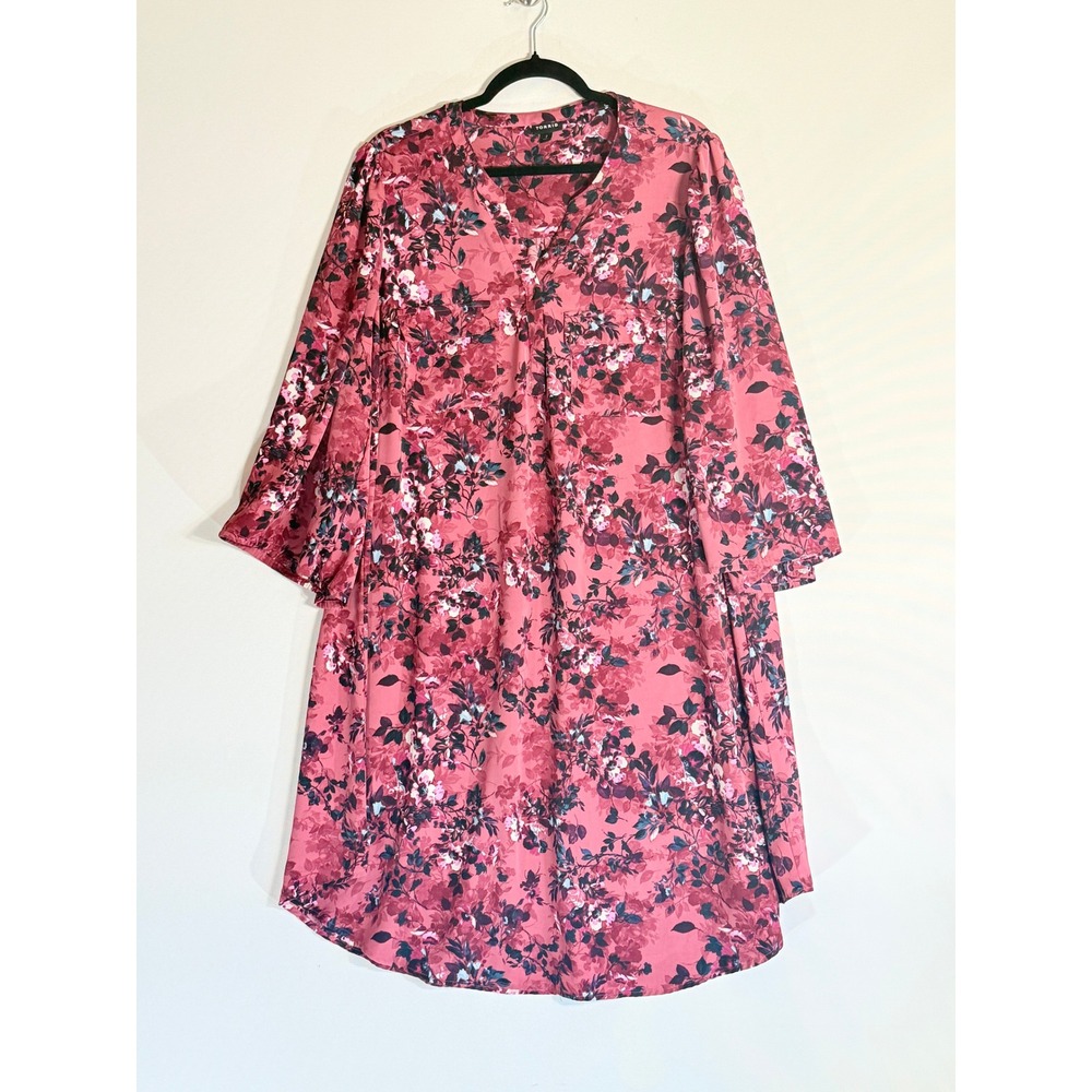 Torrid Women 2 2X‎ Dress Pink Floral Kaftan Chiffon Feminine Romantic Cottage